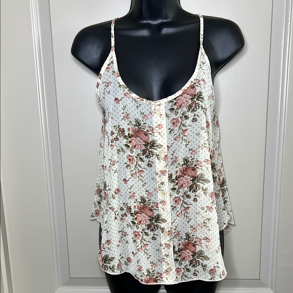 Cream Asymmetrical Camisole with White Floral Design